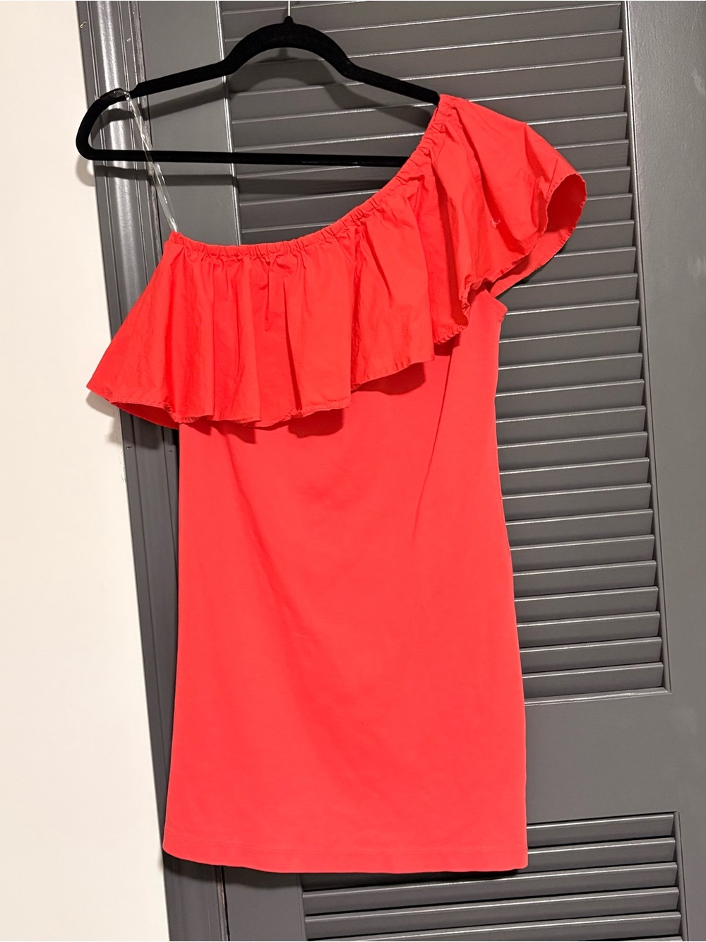 a new day Coral One-Shoulder Ruffle Mini Dress